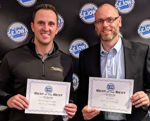 Pilot Grove Savings Bank received the Best of the Best award from The Hawk Eye and the awards were accepted by Jordan Kramer and Eric Rawson