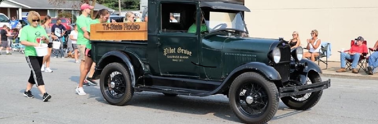 Pilot Grove Savings Bank 1929 Ford Model A rides through the Tri-State Rodeo Parade in Ft. Madison, Iowa.