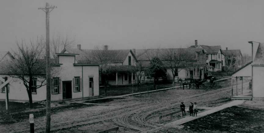 Pilot Grove Savings Bank home office in an old saloon; photo taken in 1916 by Al Stuekerjuergen