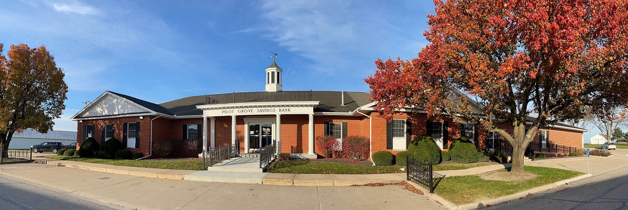 Pilot Grove Savings Bank home office in the fall