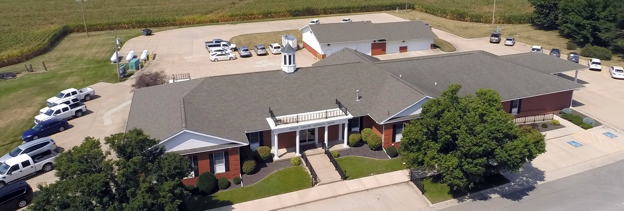 Pilot Grove Savings Bank aerial shot from drone.